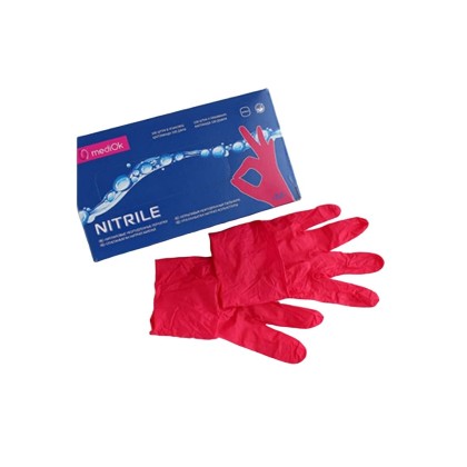 Нитриловые перчатки mediOk Nitrile, смотровые неопудренные, красные 50 пар